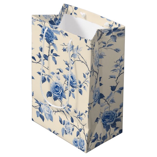 Blått Vintage Blommönster Toile Mönster (6) (Framsidan Vinklad)