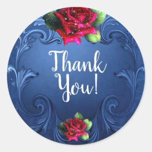 Blått Vintage Bröllopsförmån för Röd ros Runt Klistermärke