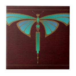 Blått Vintage Nouveau Art Animal Design Kakelplatta