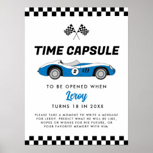 Blått Vintage Tävling Bilbilsdagsknappar Poster