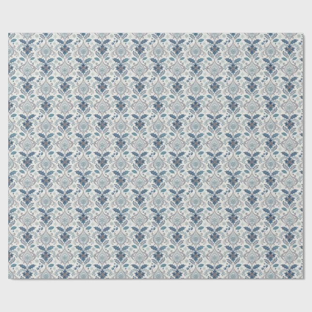 Blått vinterdamast-inpackningspapper presentpapper (Platt)