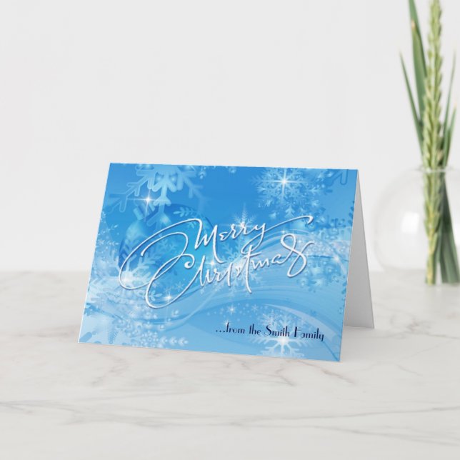 Blått vinterkort God jul Helgkort (Framsida)
