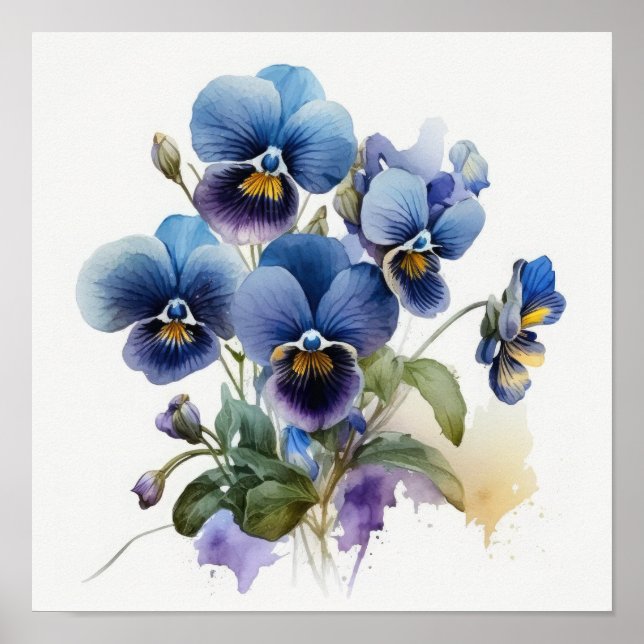 Blått violas blombild Skriv ut Poster (Framsidan)
