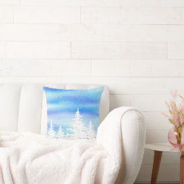 Blått violett vattenfärgsTvätta i Träd som omfatta Kudde