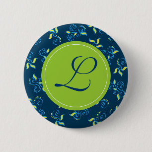 Blått virvlar runt mönster med "L" monogram Knapp