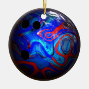 Blått virvlar runt mönsterbowlingbollen julgransprydnad keramik