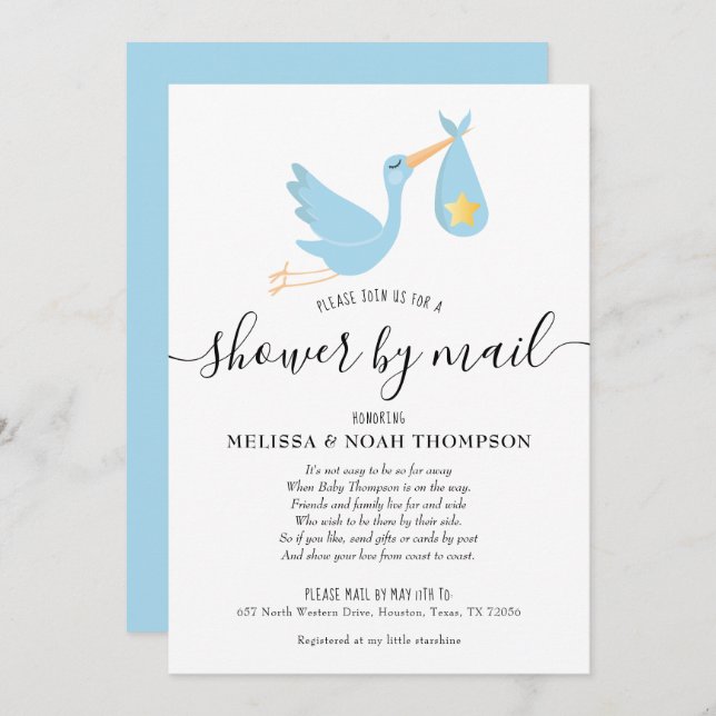 Blått visningsprogram efter e-post Avstånd Sprinkl Inbjudningar (Fram/baksida)