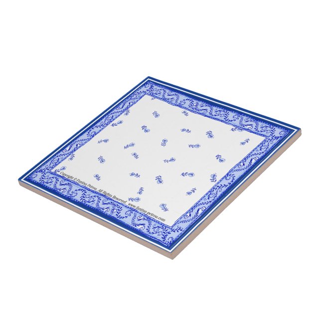 Blått & vit 2, litet (4,25" x 4,25") keramiskt kakelplatta (Sidan)