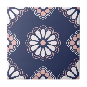 Blått, vit och rosa geometriska blommor belägger kakelplatta