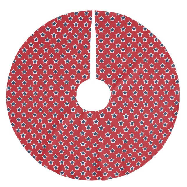 Blått- & vitstjärnor på rött julgransmatta borstad polyester (Framsidan)