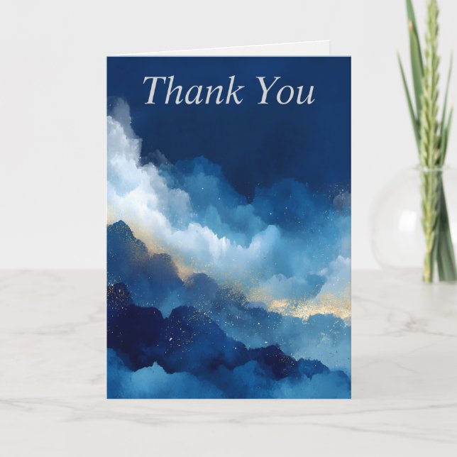 Blått, vitt och Guld-Abstrakt - tackkort Inbjudan (Framsida)