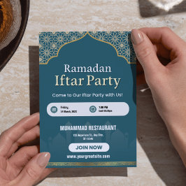 Blått, vitt och Guld-ramadan-inbjudan Poster Inbjudningar