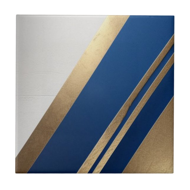 Blått, vitt och guldfärgat keramiskt plattor kakelplatta (Framsidan)