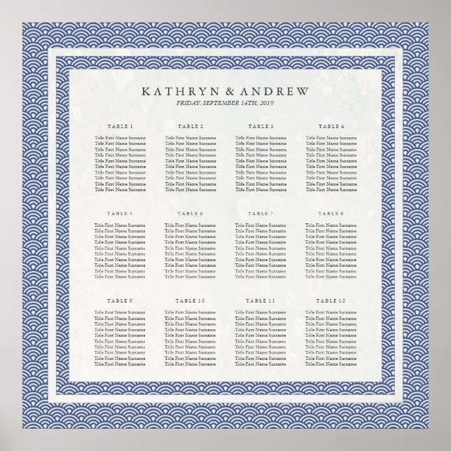 Blått+Vitt Seigaiha-sittdiagram med enkel Elegant Poster (Framsidan)