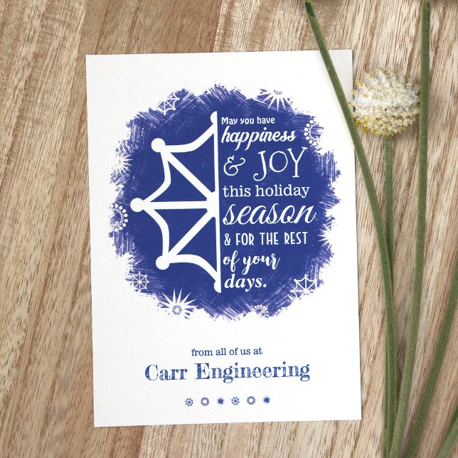 Blått, vitt snöflingkort - Helgdag Inbjudningar (Blue Logo Company Holiday Christmas Greeting Card, Modern Snowflake Design)