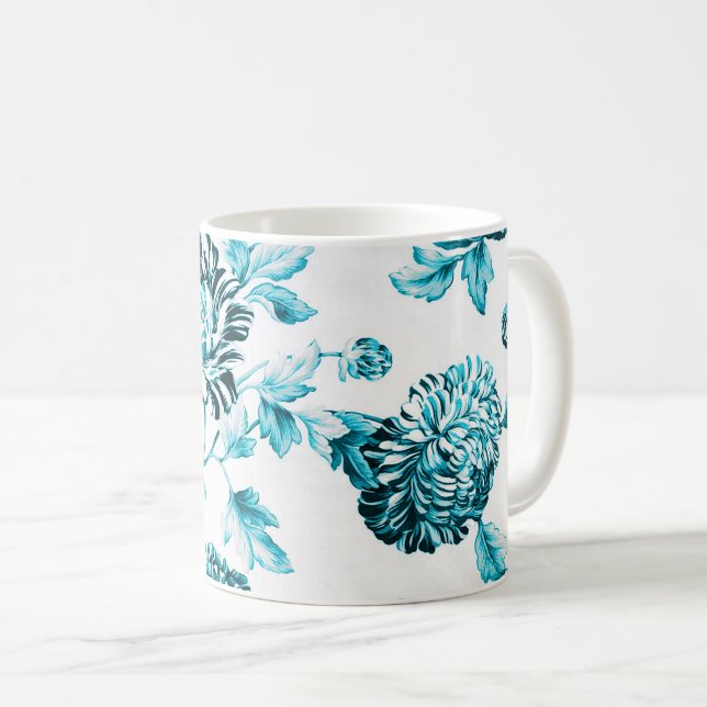 Blått- & vitvintage blom- Toile No.2 Kaffemugg (Framsida höger)