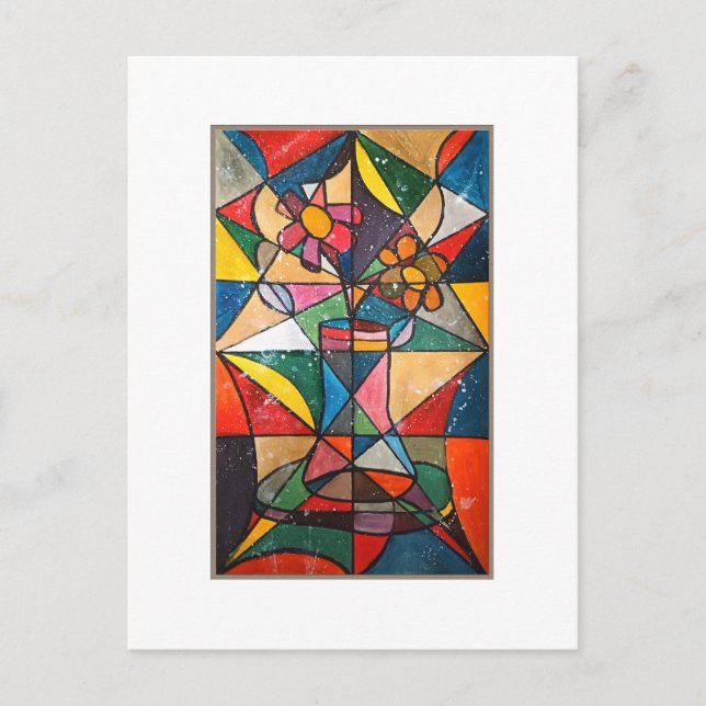 Blått vykort av glasaktigt blomsterakryl (Framsida)