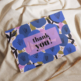 Blått vykort för blommönster Tack