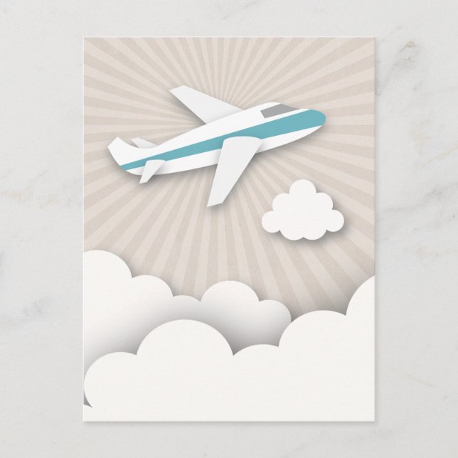 Blått vykort för Födelsedagsfest av flygplan (Framsida)
