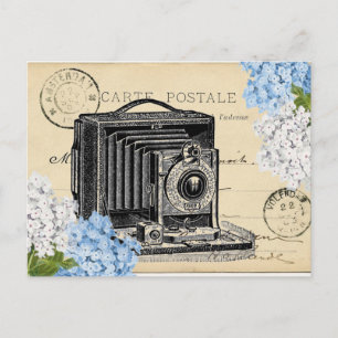Blått vykort för vintage Camera Blue Flower vycard