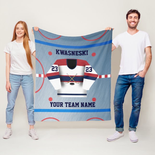 Blått Wh| Red Ice Hockey Rink| Spelare Jersey Fleecefilt (På plats)