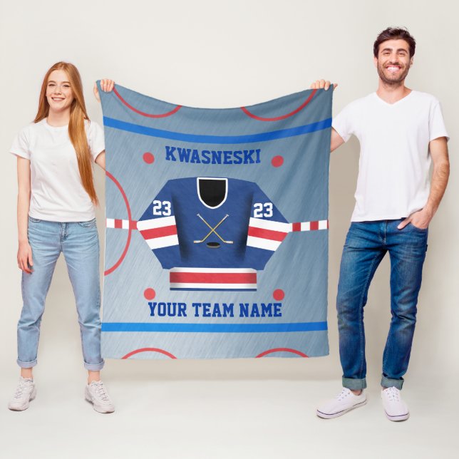 Blått Wh| Red Ice Hockey Rink| Spelare Jersey Fleecefilt (På plats)