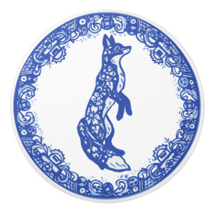 Blått Willow Design Fox - stående Höger Knopp