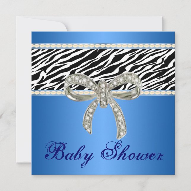 Blått Zebra Diamond Bow Baby Shower-inbjudan Inbjudningar (Framsida)