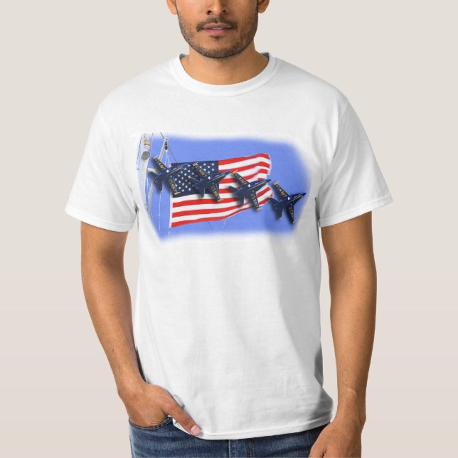 Blåttänglar & USA flaggaanpassadetshirten T Shirt (Framsida)
