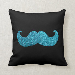 BlåttBling mustasch (grafiskt Fauxglitter) Kudde
