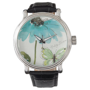 Blåttblomma och fjäril armbandsur