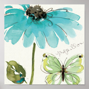 Blåttblomma och fjäril poster