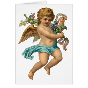"BlåttCherub" vintage Hälsningskort