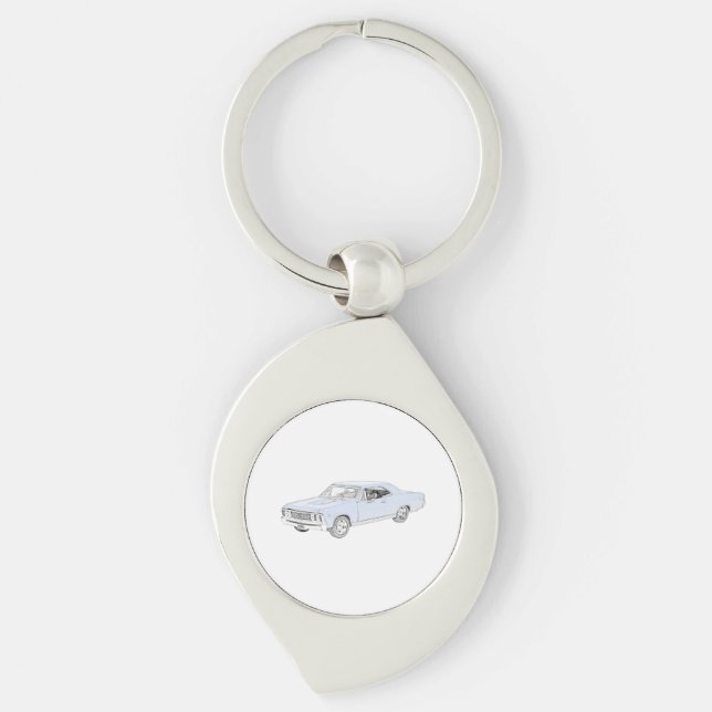BlåttChevy Chevelle illustration 1967 Keychain Swirl Silverfärgad Nyckelring (Framsidan)
