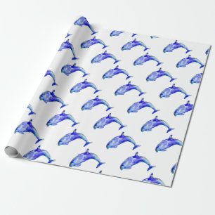 Blåttdelfin som slår in papper presentpapper