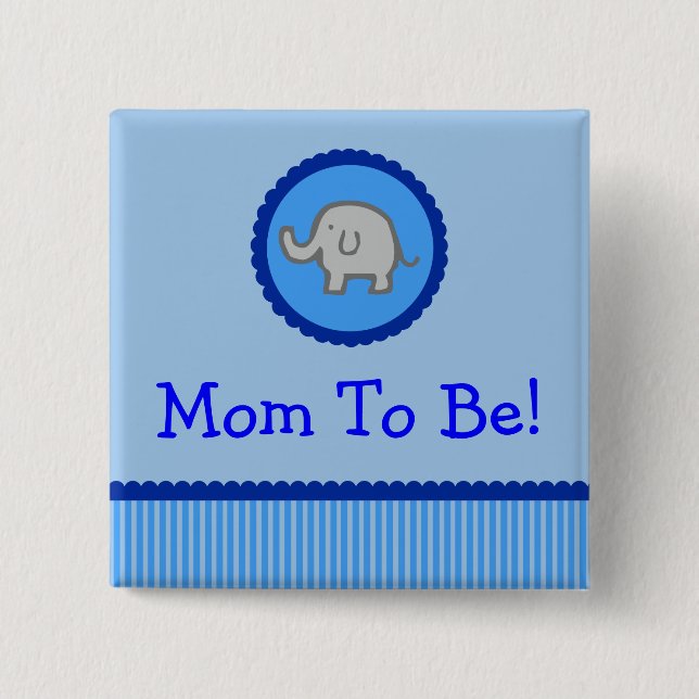 Blåttelefanten "mamman som är" baby shower, knapp (Framsida)