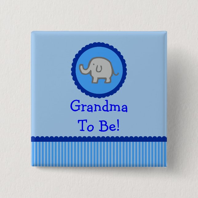 Blåttelefanten "mormodern som är" baby shower, knapp (Framsida)