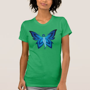 Blåttfekvinnor bötfäller jerseyt-skjortan t-shirt