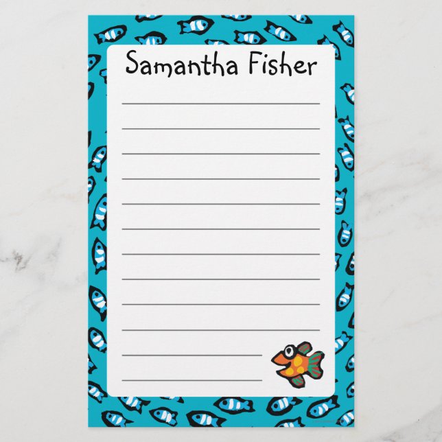 Blåttfisken skolar mönster med den små orange brevpapper (Framsida)