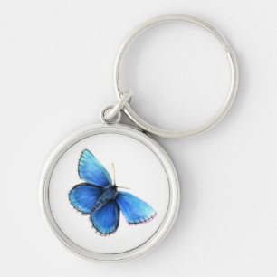 Blåttfjärilskeychain/nyckelring Rund Silverfärgad Nyckelring