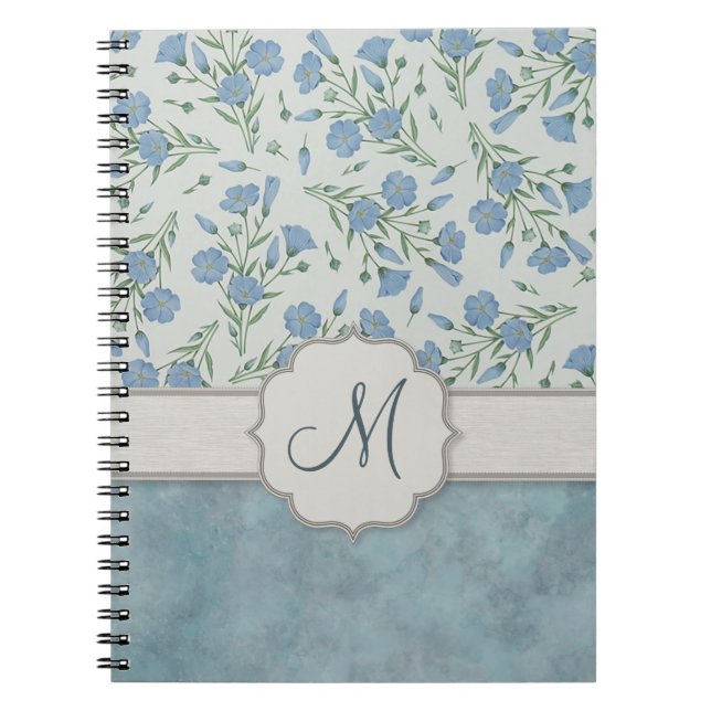 Blåttförgätmigejblommigt och marmor med monogramen anteckningsbok (Framsidan)