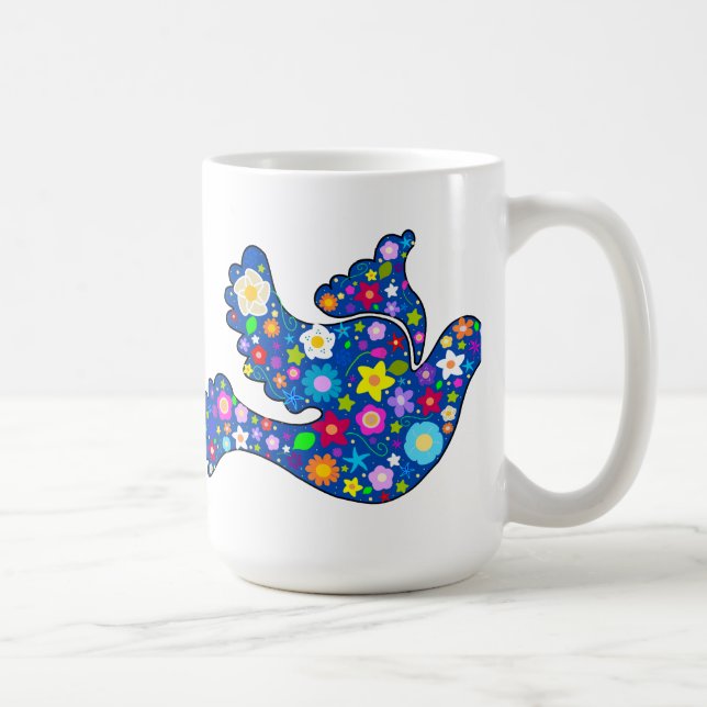 Blåttfredduva som göras av dekorativa blommor kaffemugg (Höger)