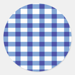 BlåttGingham Runt Klistermärke