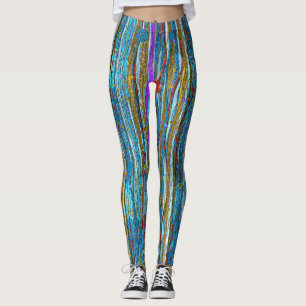 Blåttglitter & guld- randigt mönster leggings