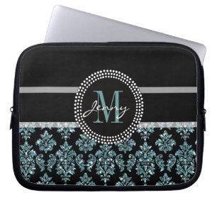 Blåttglitter skrivev ut, den svart laptop sleeve