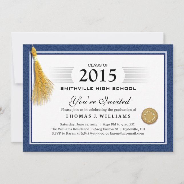 Blåttgränsdiplom med Tasselstudenteninbjudan Inbjudningar (Framsida)