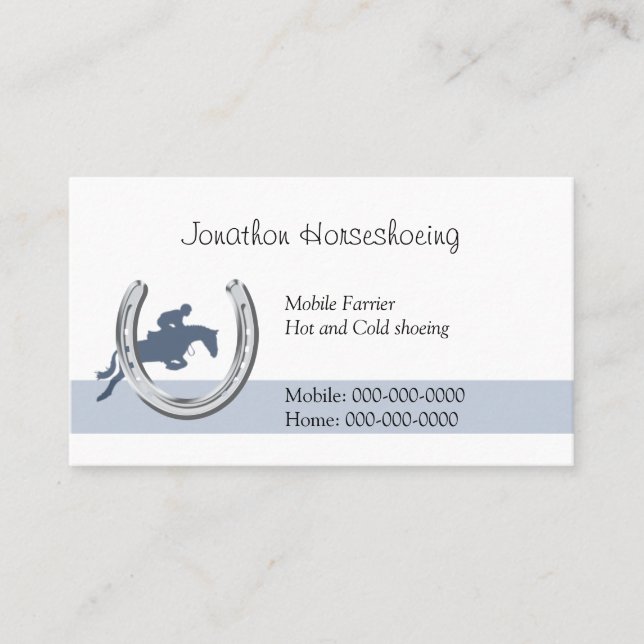 Blåtthästbanhoppning till och med en hästsko visitkort (Framsida)