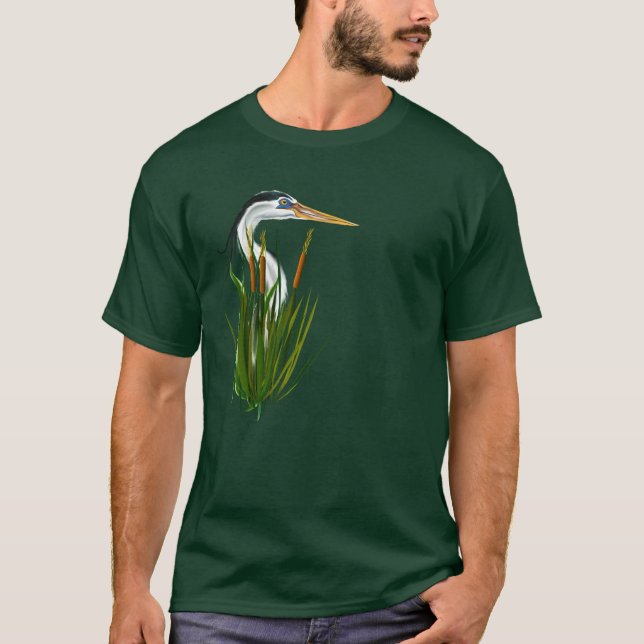 BlåttHeron i CattailsT-tröja Tee Shirt (Framsida)
