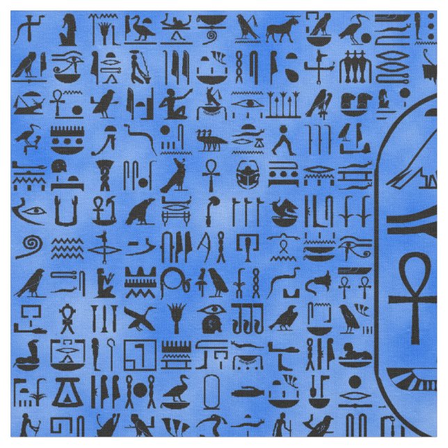 BlåttHieroglyphics Tyg (Närbild)