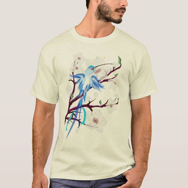 Blåtthummingbird- och körsbärblommar tee shirt (Framsida)